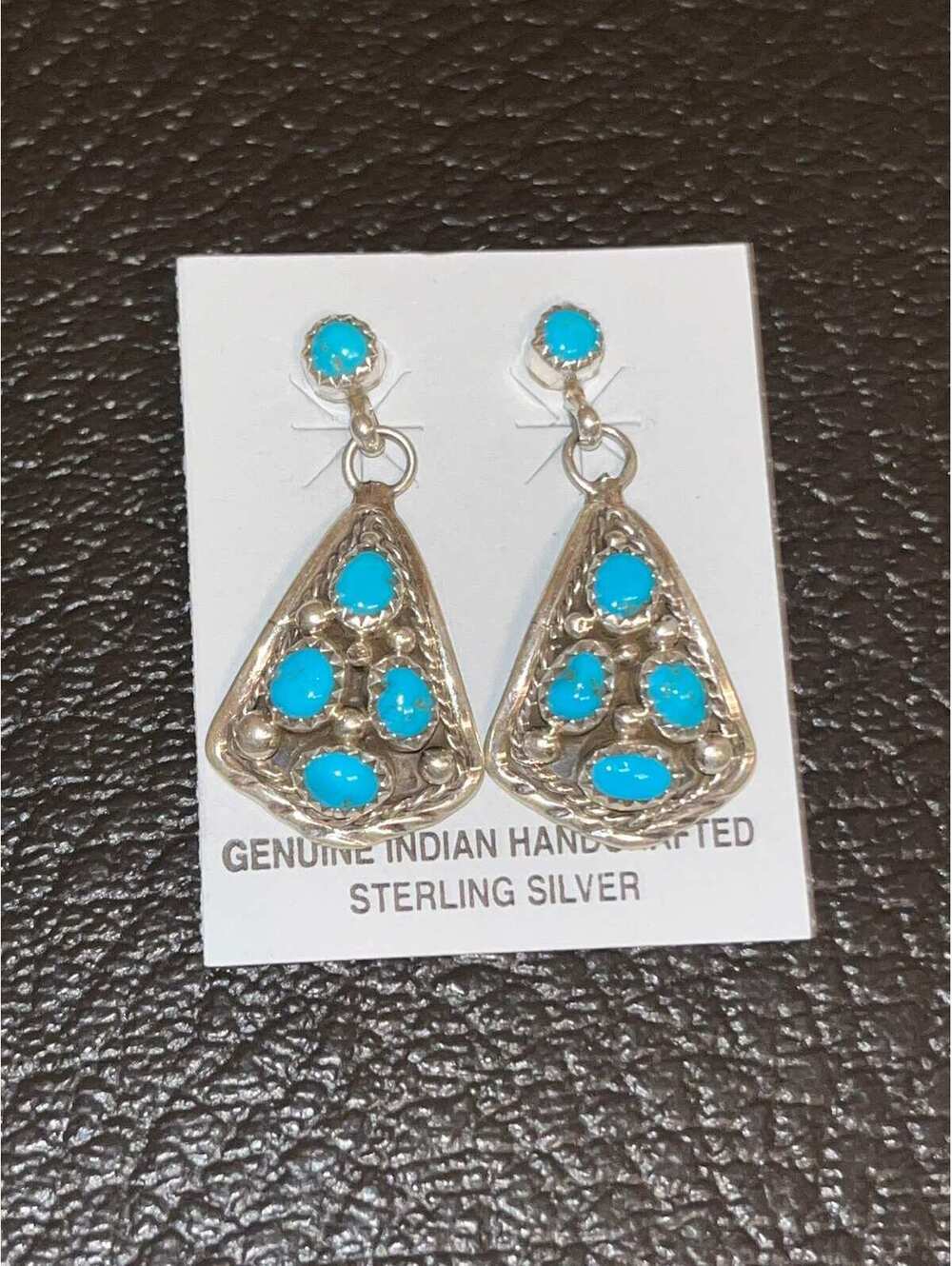 Navajo handmade sterling silver turquoise cluster earrings
